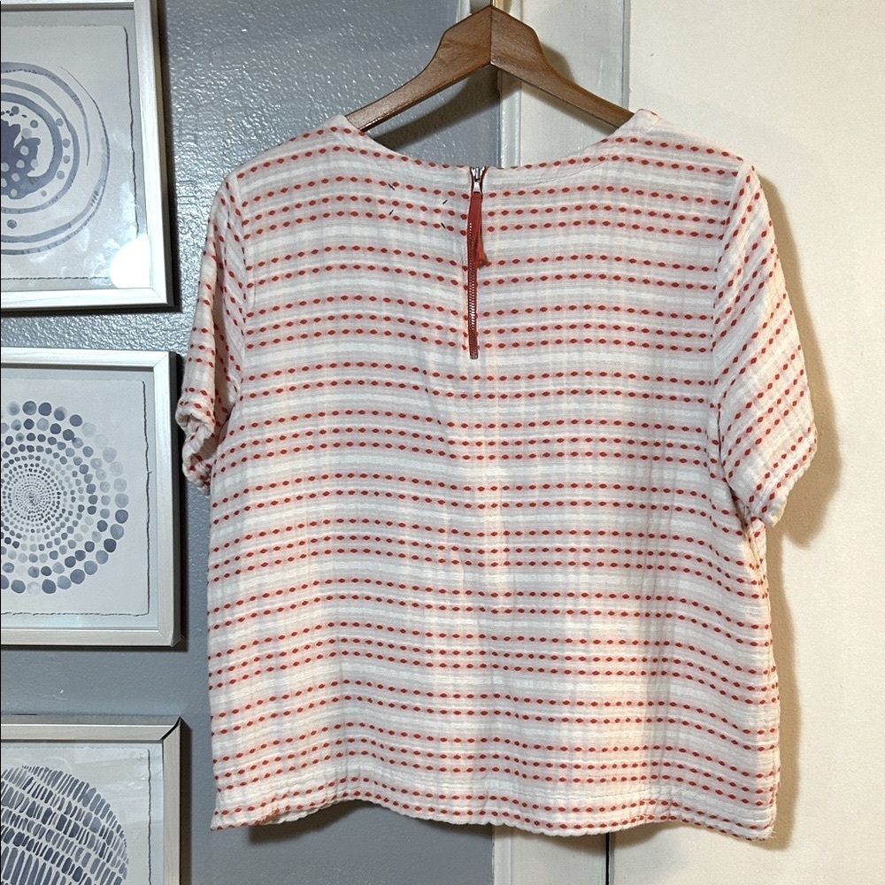 Lou & Grey Women’s Size L Catalina Pocket Top Short Sleeve Striped White Orange - Picture 3 of 6
